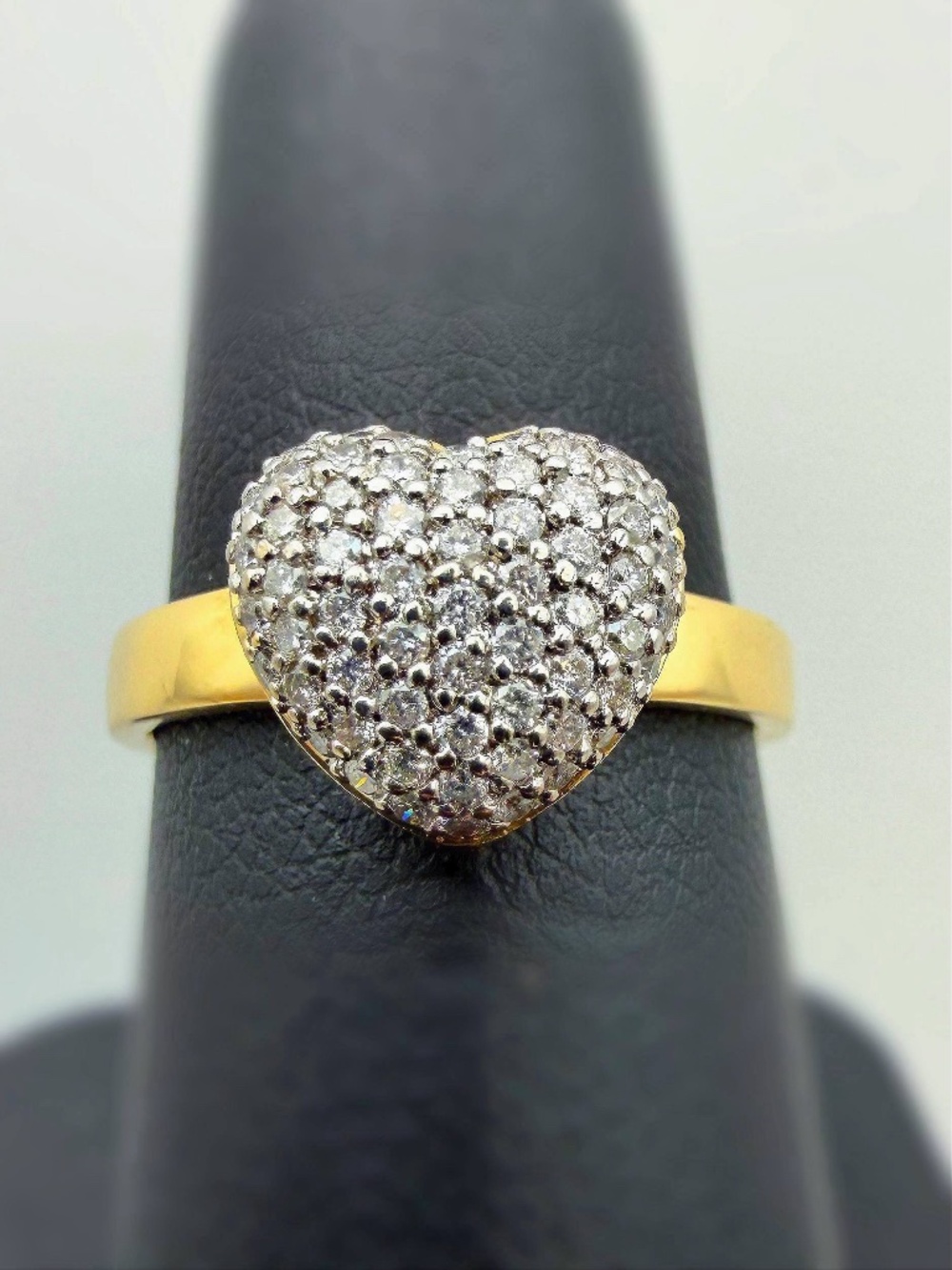14k solid yellow gold 0.7CTW Natural Diamond Pave Puff Heart Love ring sz7